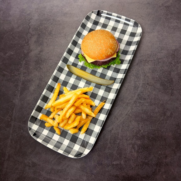 Gingham Black Melamine Serving Tray, 15 x 6.5 Inch Rectangular Serving Platter - Picture 5 of 5
